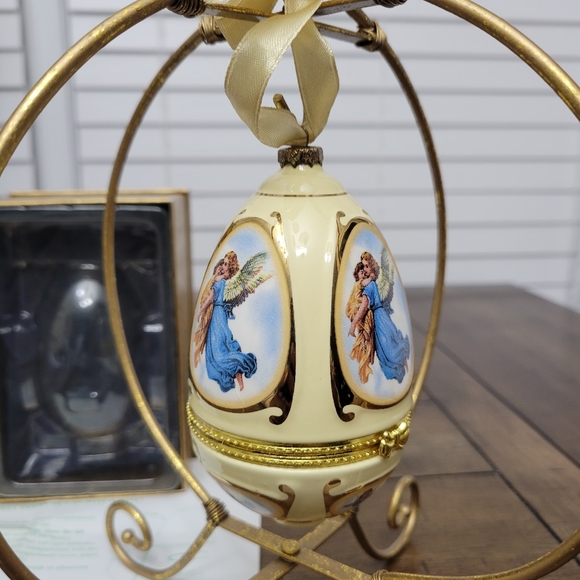 Mr Christmas Porcelain Hinged Musical Egg W Stand Tested Works Instructions, Box - Picture 10 of 12